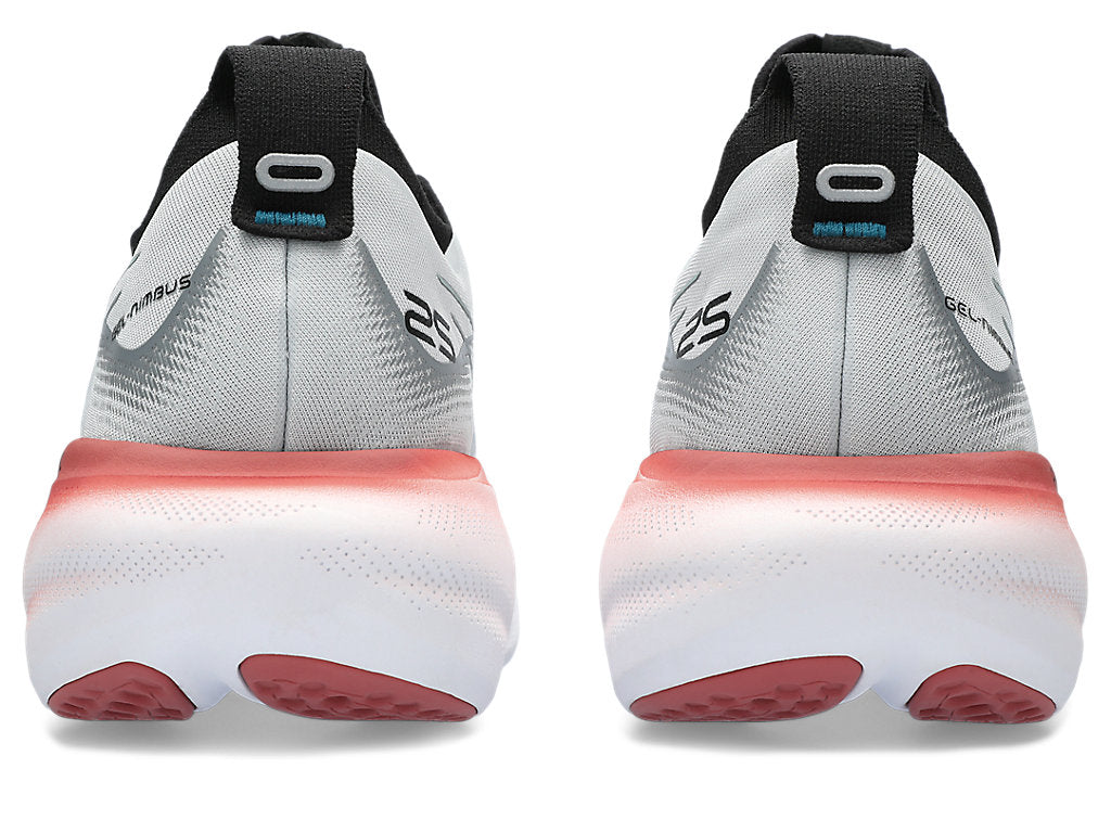 Back view of the Men's Nimbus 25 from ASICS in the color Piedmont Grey/Foggy Teal