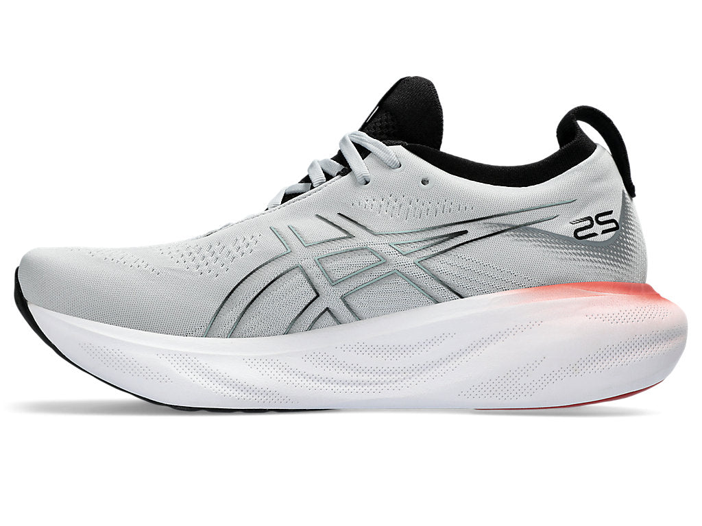 Medial view of the Men's Nimbus 25 from ASICS in the color Piedmont Grey/Foggy Teal