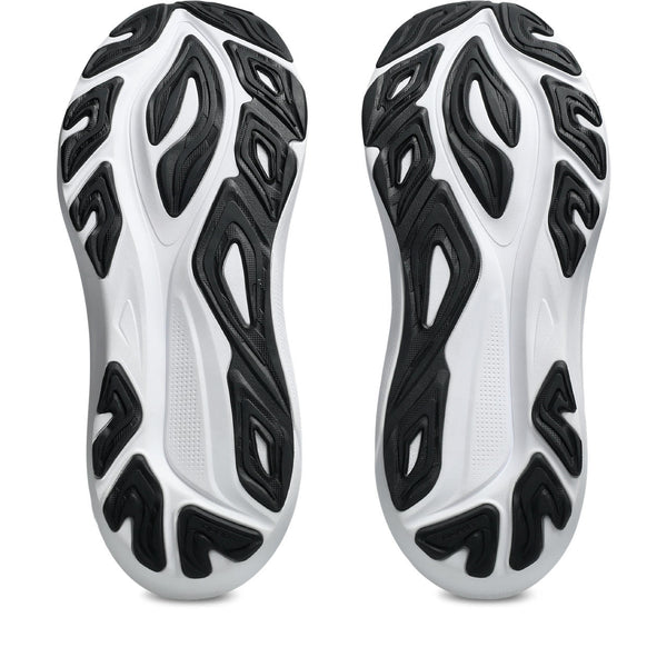Black rubber is used on outsole of the shoe to contrast the white midsole.