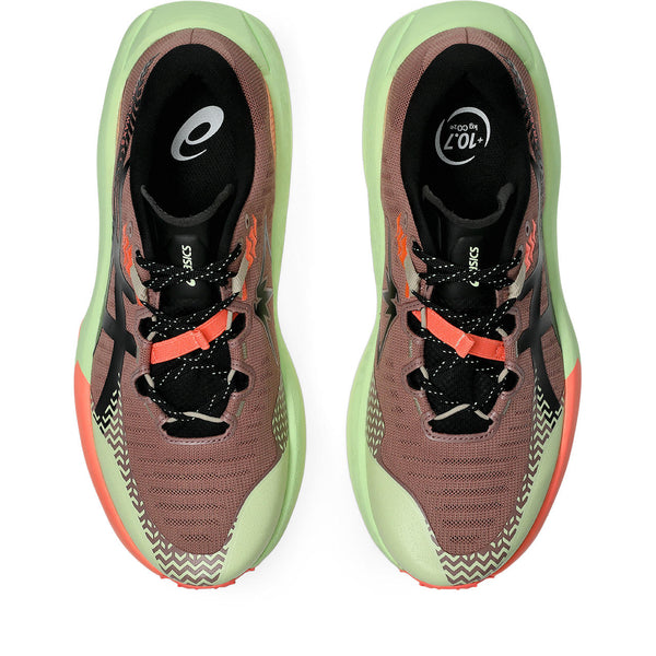 Pair of running shoes with a unique design on a white background