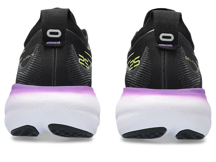 Back view of the Women's Nimbus 25 in Black/Glow Yellow