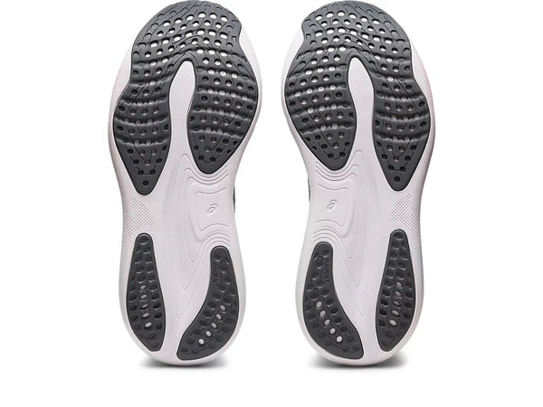 Bottom (outer sole) view of the Women's Nimbus 25 by ASICS in the color Sheet Rock/White
