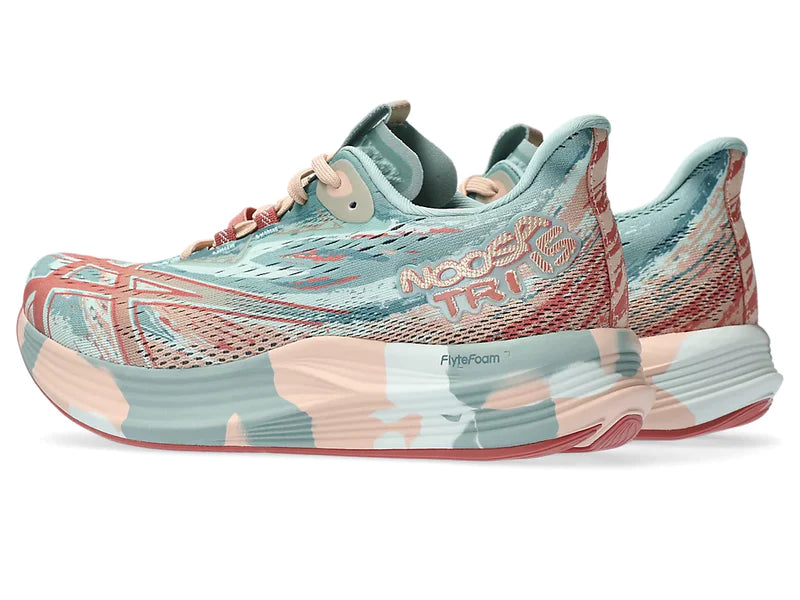 Back angle view of the Women's Noosa Tri 15 in Pure Aqua/Pale Apricot