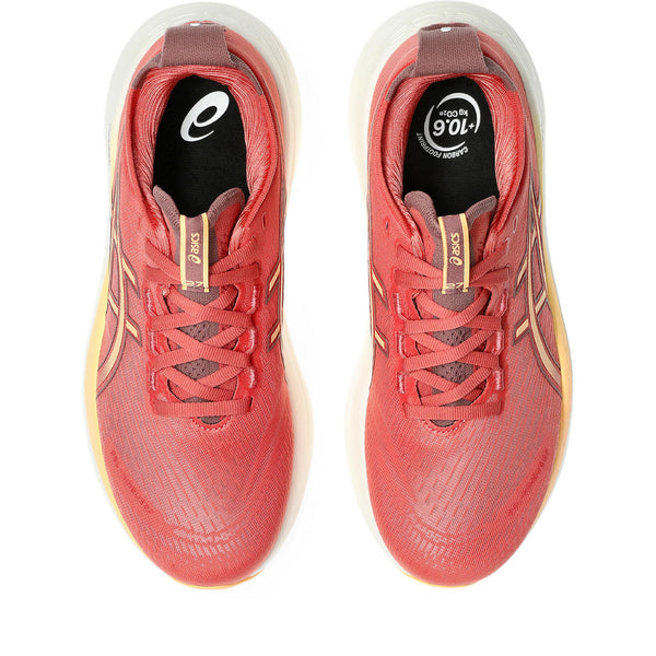 A pair of Women's ASICS Nimbus 27 running shoes with laces that match the upper color.