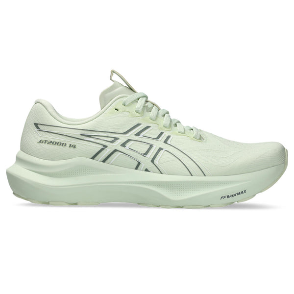 Light green ASICS GT-2000 14 running shoe with brand logo on a white background.