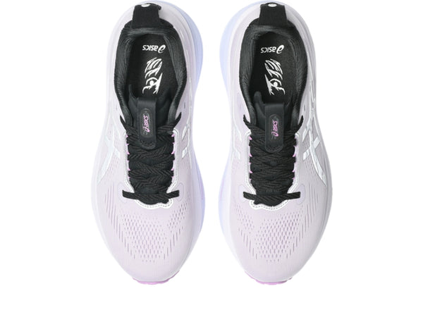 The top down look at a pair of SICS womens running shoes with a black collar.