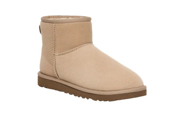 This Classic Mini II boot has a light beige suede upper and midsole.
