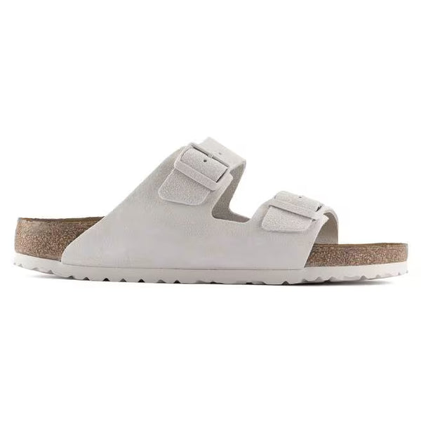 This Arizona Birkenstock sandal has a suede upper and a cork midsole.