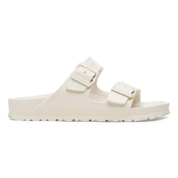 This Arizona Birkenstock sandal has a monochromatic look with a off-white upper and midsole.