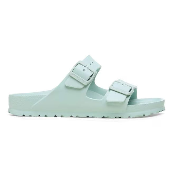 This Arizona Birkenstock sandal has a monochromatic look with a seafoam green upper and midsole.