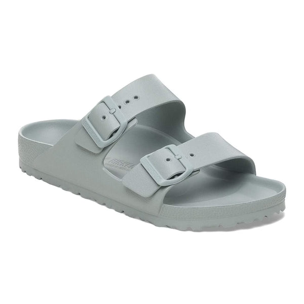 Slate green 2 strap sandal on a white background