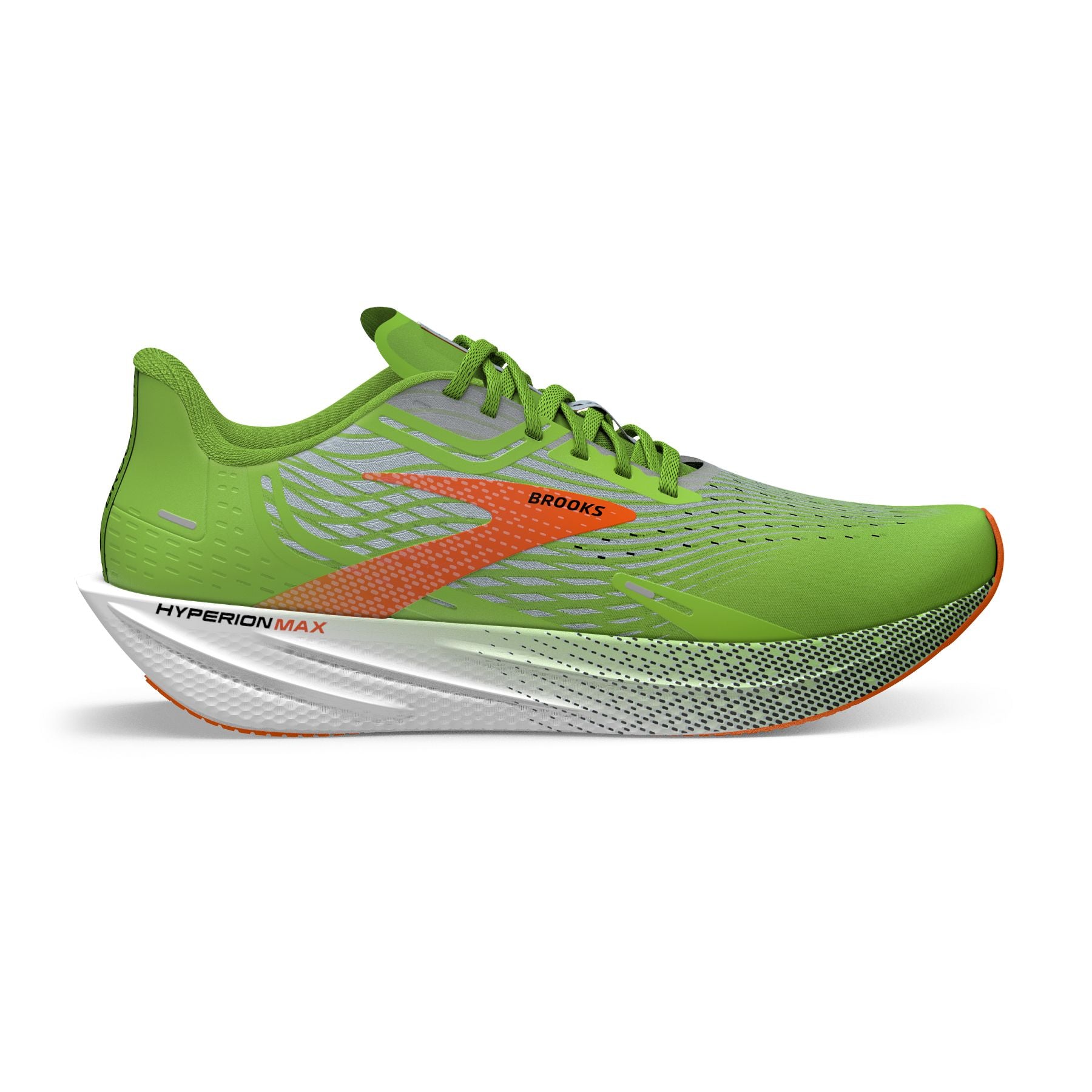 Lateral view of the Men's Hyperion Max in Green Gecko/Red Orange/White