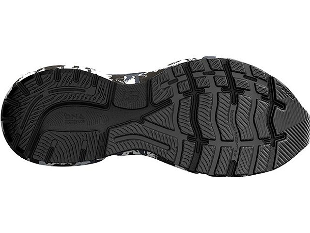 Bottom (outer sole) view of the Men's Ghost 15 by Brooks in the color Ebony/Black/Oyster