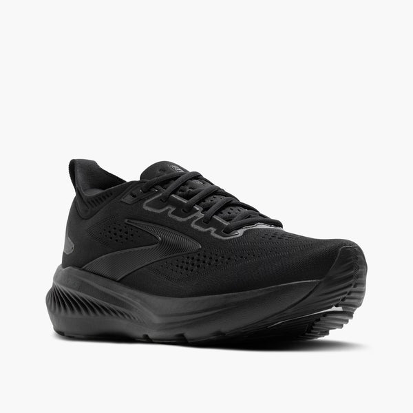 Black running shoe on a white background