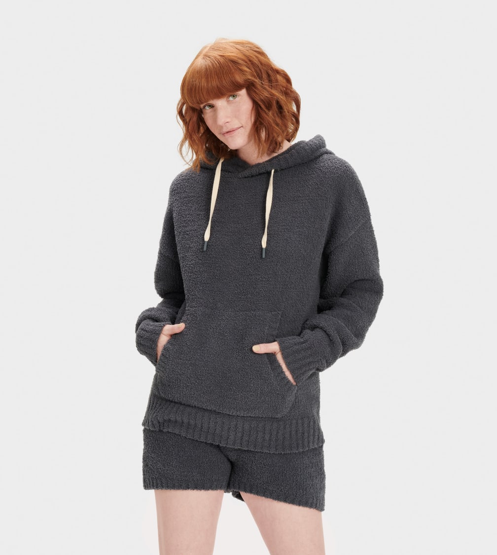 Front view of womens fleece hoodie