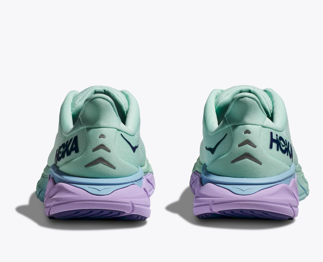 Back view of the Women's Arahi 6 by HOKA in the color Sunlit Ocean/Lilac Mist