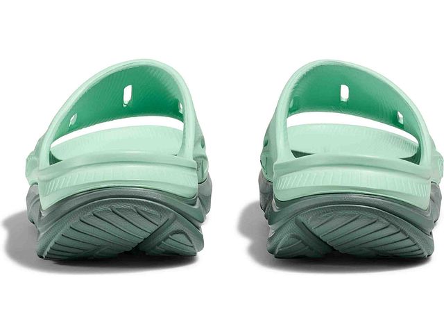 Back view of the Women's HOKA Ora Recovery Slide 3 in the color Mist Green/Trellis