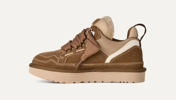 Tan and brown sneaker on a white background