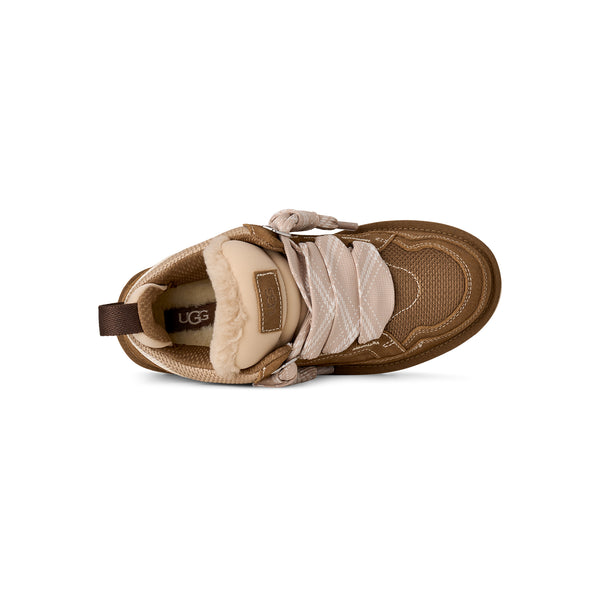 Tan and brown sneaker on a white background