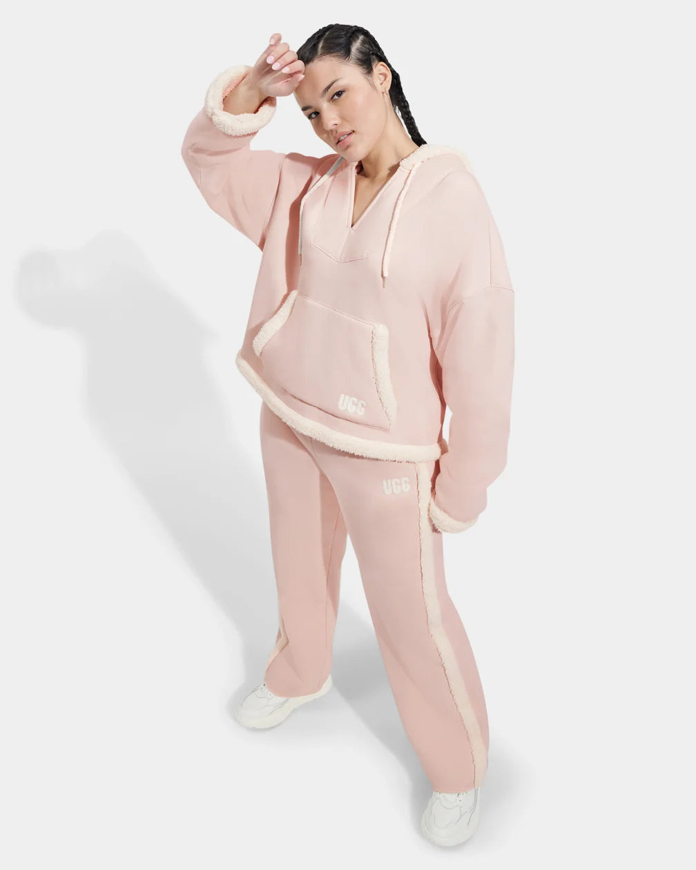 Front View of womens hooded fleece