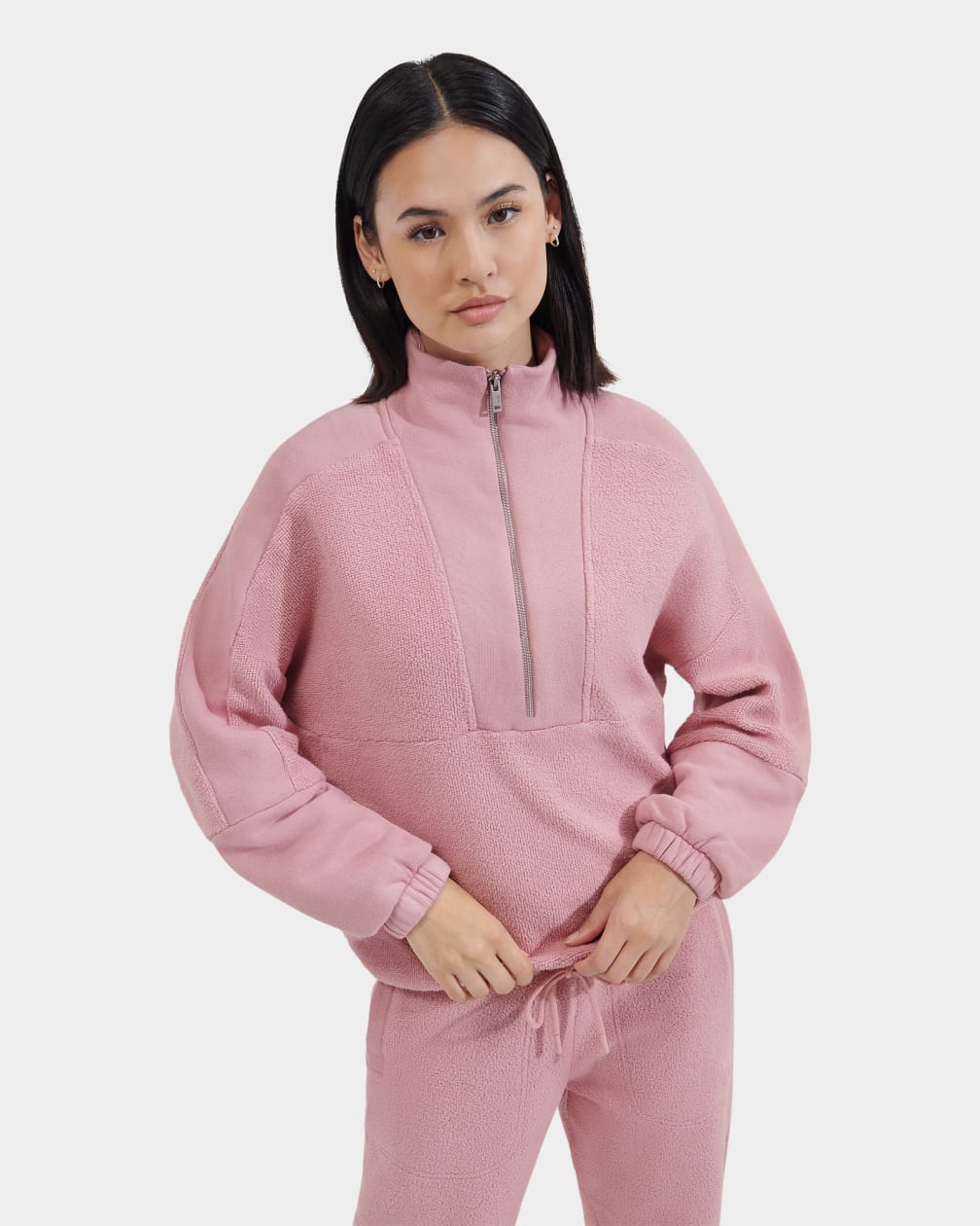 Front view of womens half zip fleece