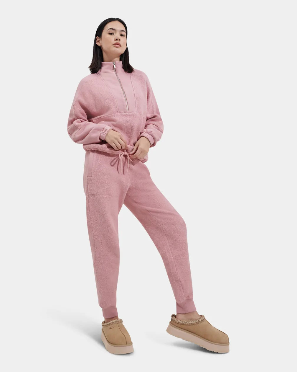 Front view of womens half zip fleece