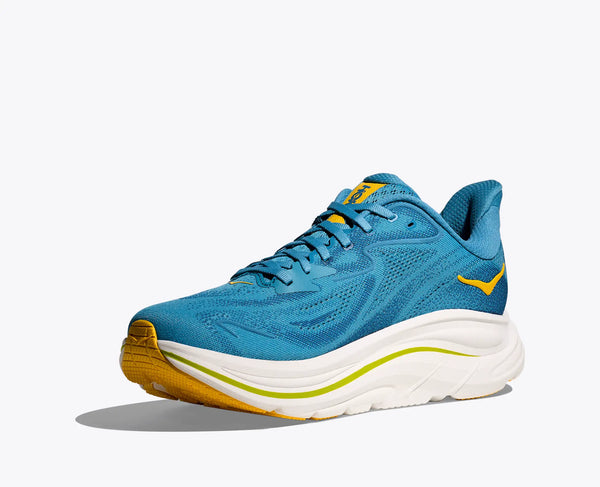 A diagonal view of the medial side of the blue Clifton 10.