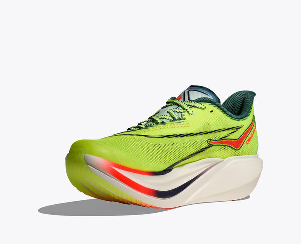 Brightly colored running shoe on a white background