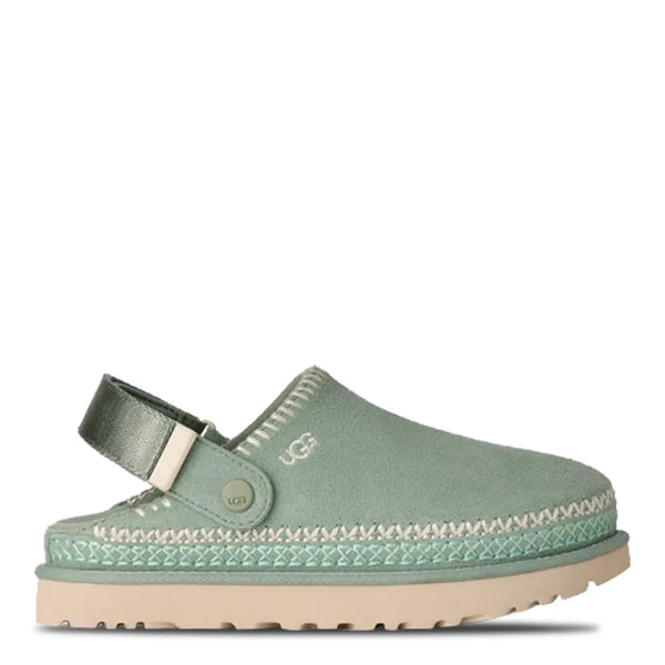 Light green slipper clog with tan accents