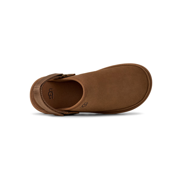 Slingback brown slipper clog on a white background