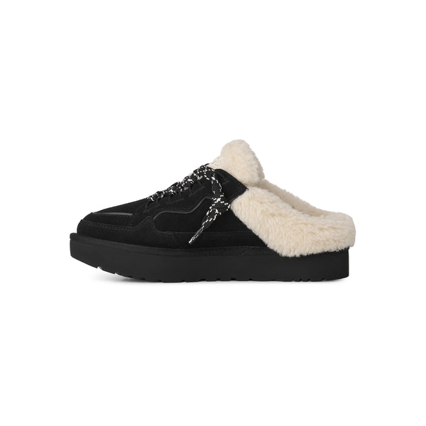 Black slip on sneaker with sherpa lining