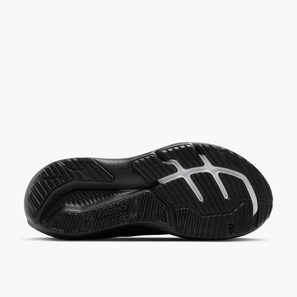 Black athletic shoe sole with brand logo on a white background