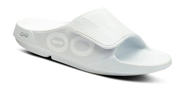 White Oofos slide on a white background