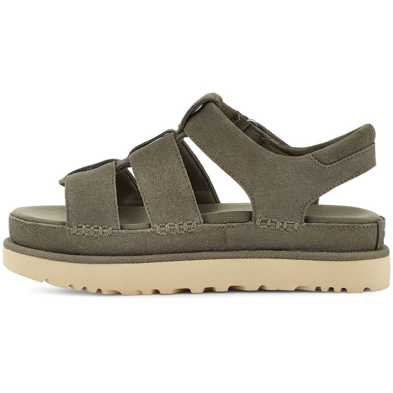 Medial view of the Women's Goldenstar strap sandal by UGG in the color Moss Green