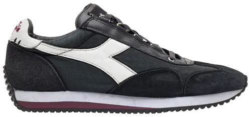 Black and white sneaker with a brand logo on a white background