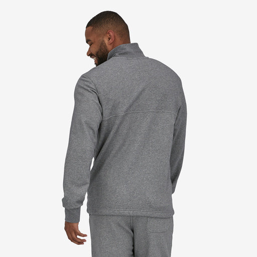 Back view of men's grey 1/4 zip fleece