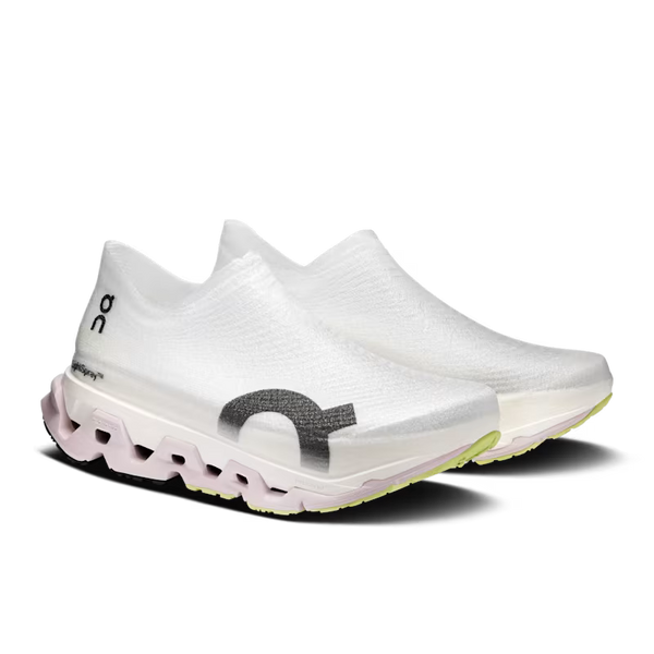 White athletic shoes with a brand logo on a white background
