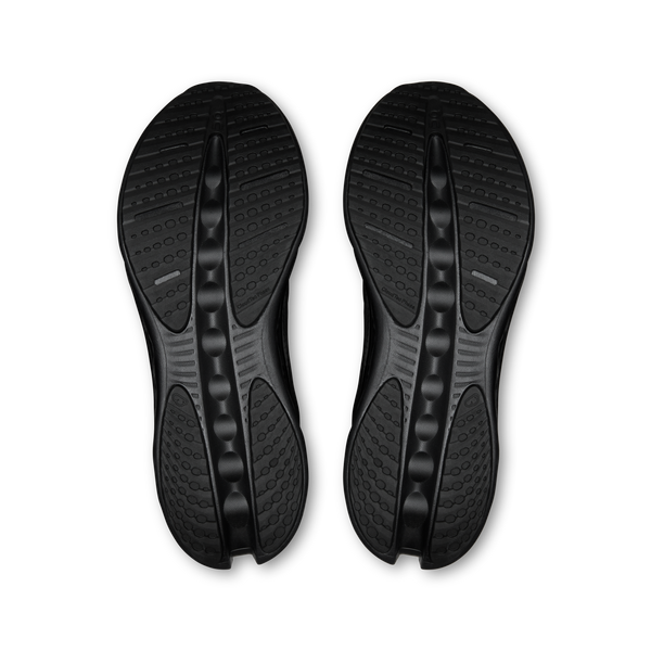 All black running shoe on a white background
