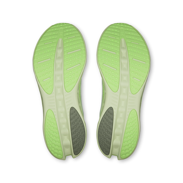 White and lime green ombre running shoe on a white background