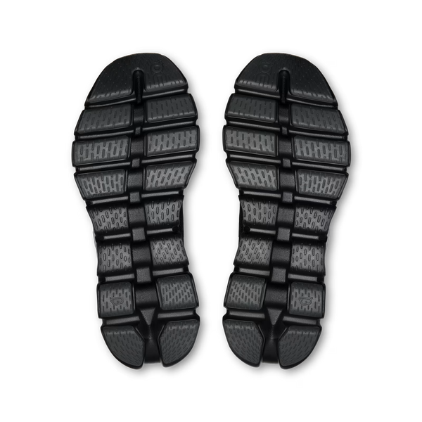 A pair of black molded footbeds or shoe inserts shown from the underside on a plain white background.