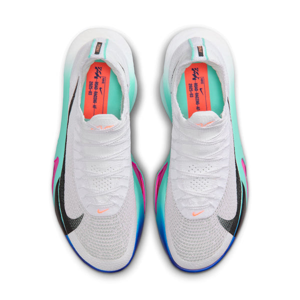 White running shoes with colorful accents on a white background
