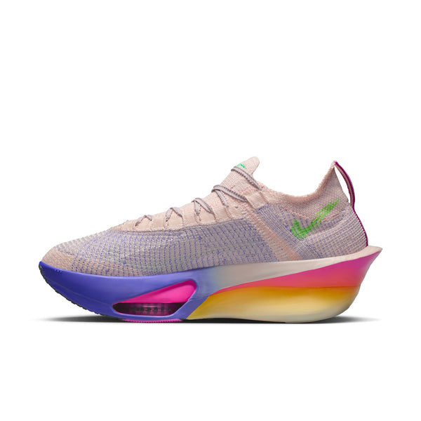 The midsole of this shoe is pink, purple, and orange