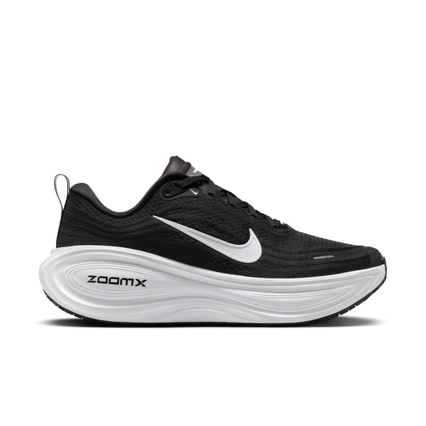 Black Vomero 18 running shoe with white Nike logo on a white background.