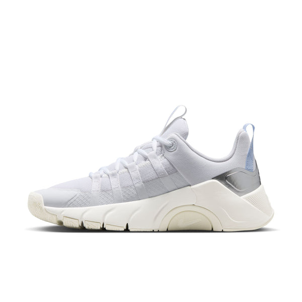 White sneaker with a light gray sole on a white background