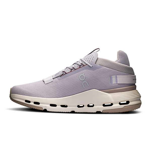 Women's On Cloudnova 2 light purple running shoe with white sole on a white background