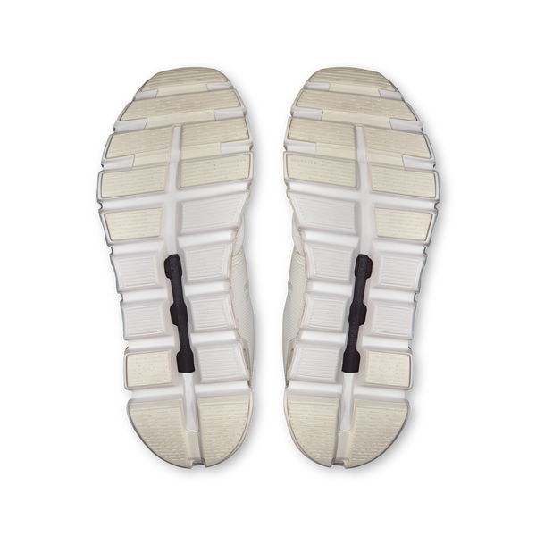 The outsole of these all white On Cloud 6 shoes is also white.