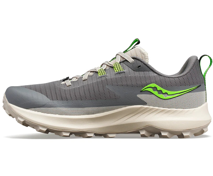Medial view of the Men's Peregrine 13 by Saucony in the color Gravel/Slime