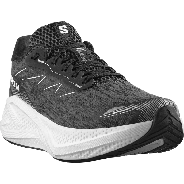Black and white running shoe on a white background