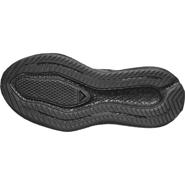 All black running shoe on a white background