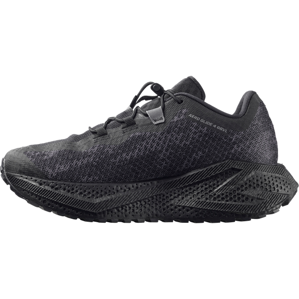 All black gravel running shoe on a white background